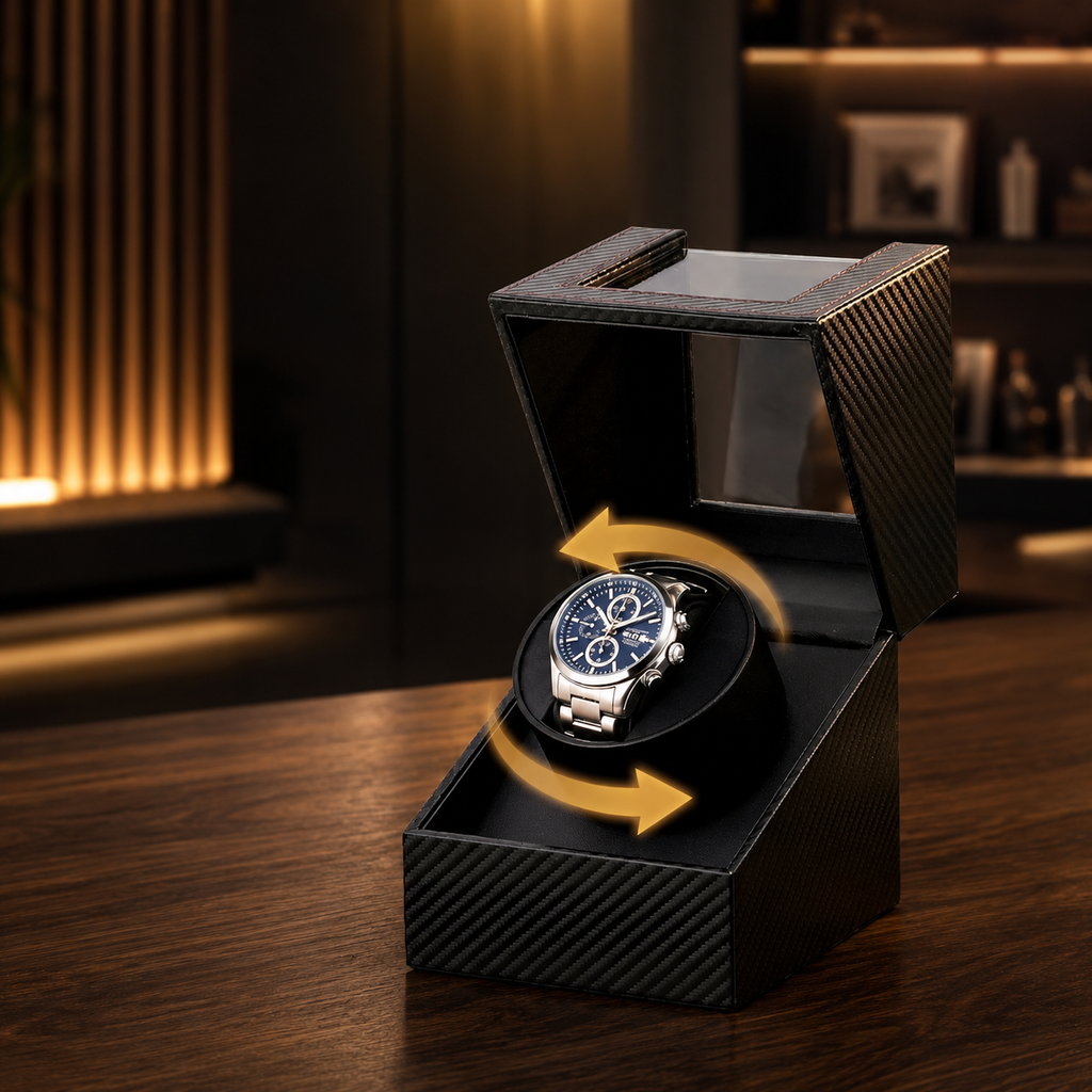 Automatic Watch Winder & Storage Box Carbon Fibre Style