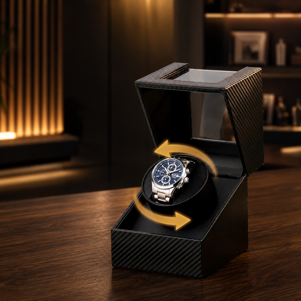 Automatic Watch Winder & Storage Box Carbon Fibre Style