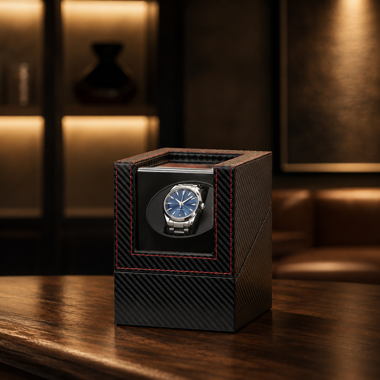 Automatic Watch Winder & Storage Box Carbon Fibre Style