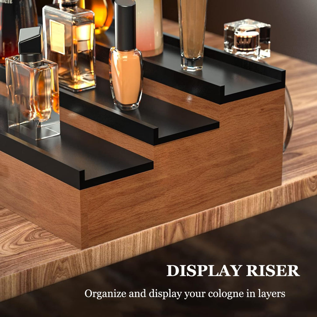 3 & 5 Tier Perfume Display Stand with Drawer | Black Cologne Organizer