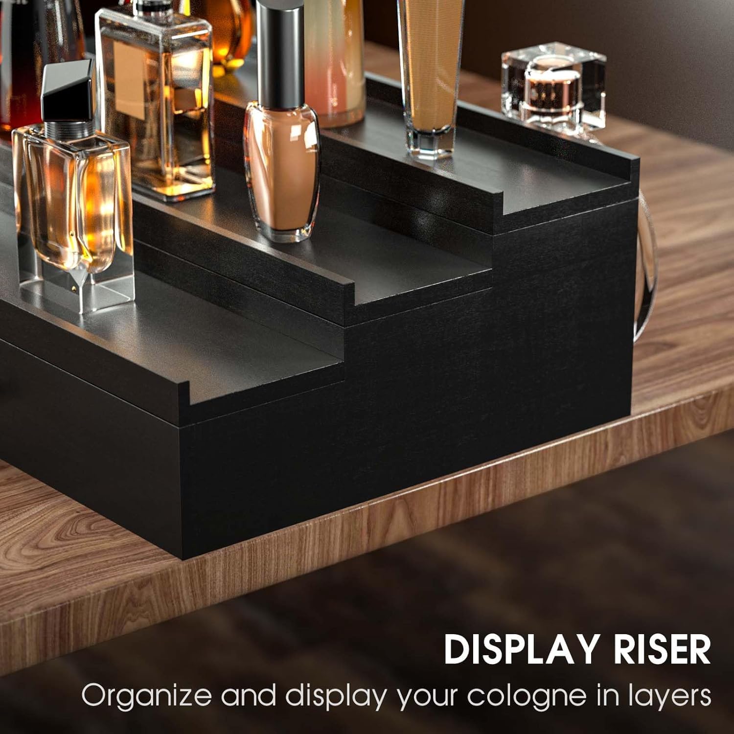 3 & 5 Tier Perfume Display Stand with Drawer | Black Cologne Organizer
