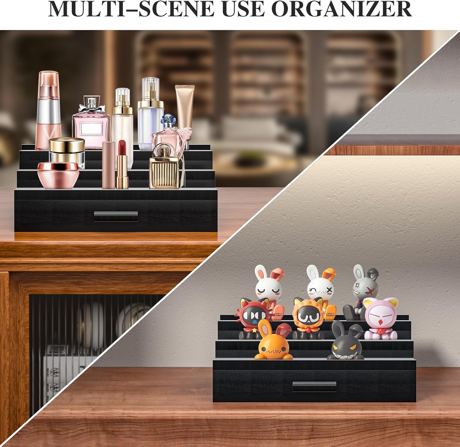 3 & 5 Tier Perfume Display Stand with Drawer | Black Cologne Organizer