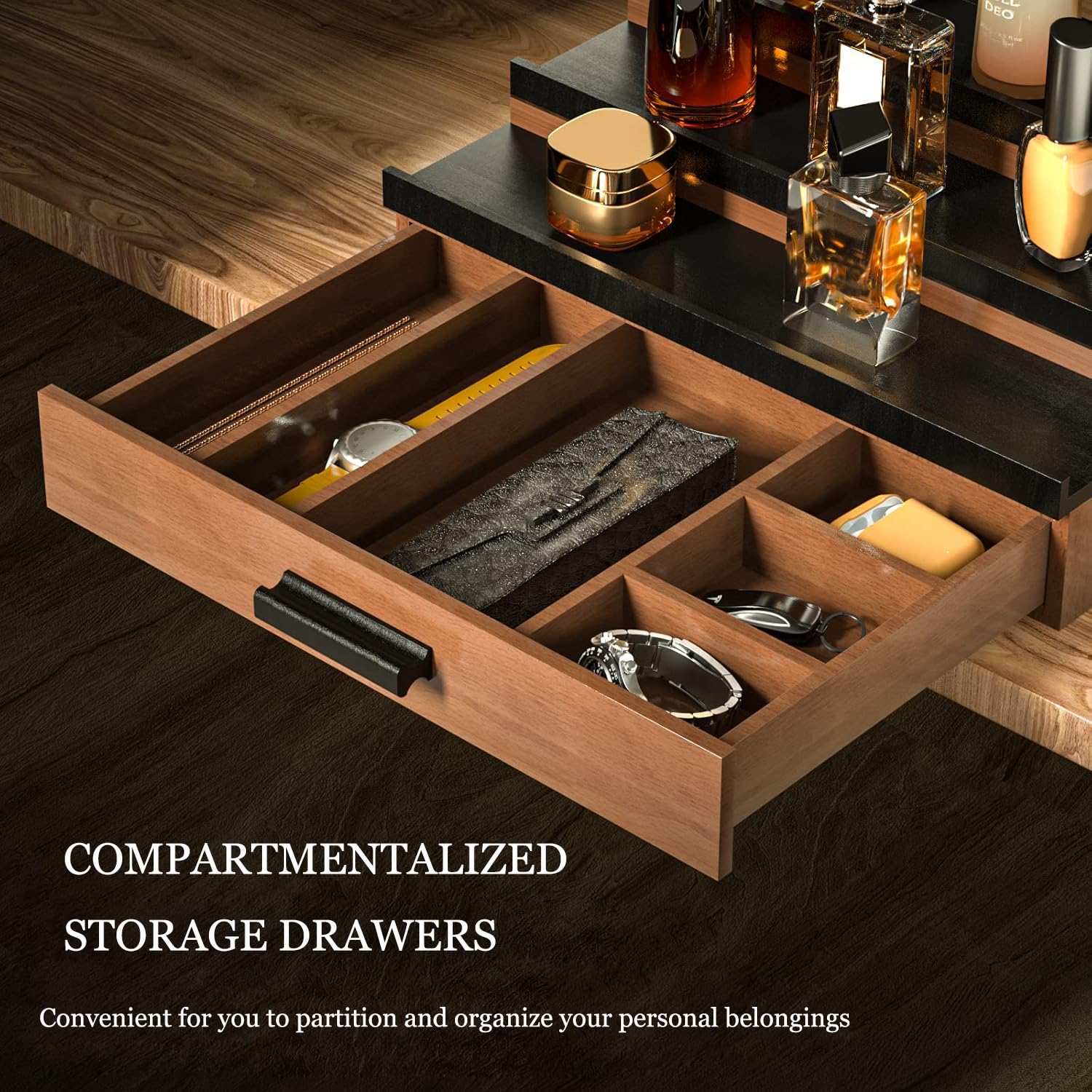 3 & 5 Tier Perfume Display Stand with Drawer | Black Cologne Organizer
